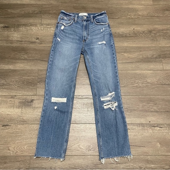 Abercrombie & Fitch Ultra High Rise Ankle Straight Jeans Distressed Sz 27 4L - Picture 7 of 15